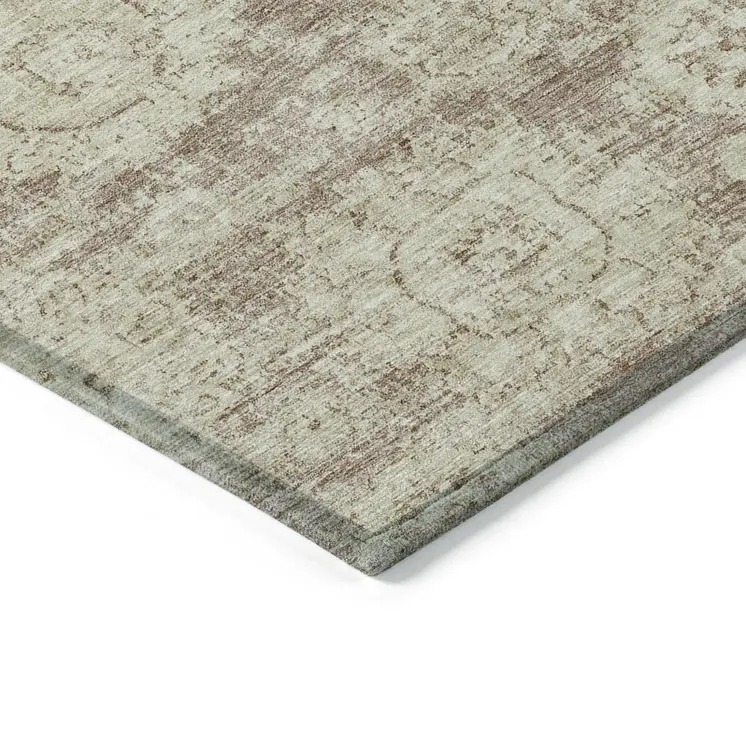 8' X 10' Brown Tan And Beige Floral Washable Indoor Outdoor Area Rug