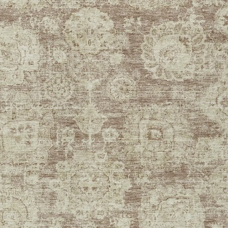 8' X 10' Brown Tan And Beige Floral Washable Indoor Outdoor Area Rug