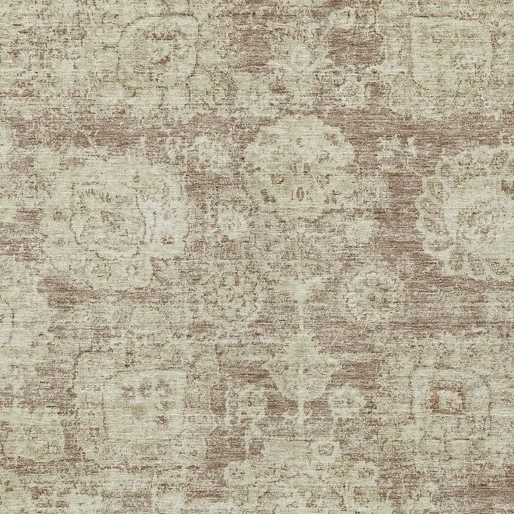9' X 12' Brown Tan And Beige Floral Washable Indoor Outdoor Area Rug