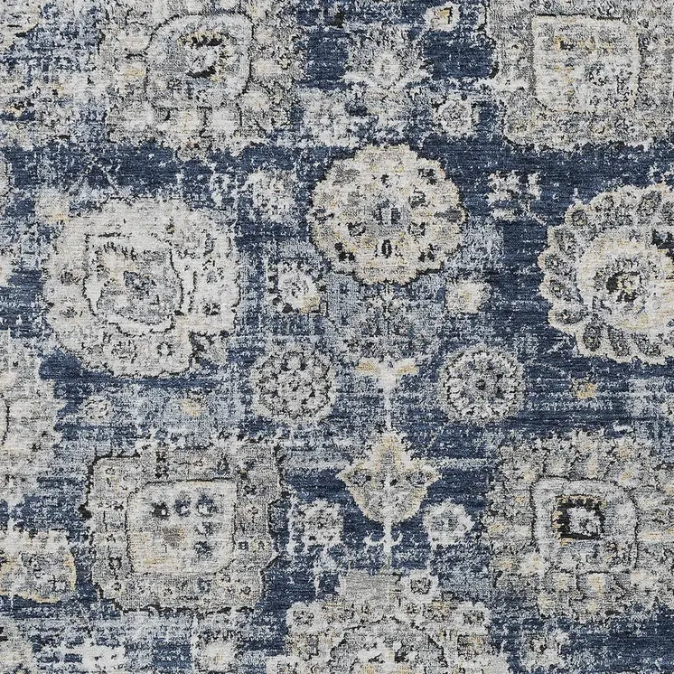 8' X 10' Navy Blue And Gray Floral Washable Indoor Outdoor Area Rug
