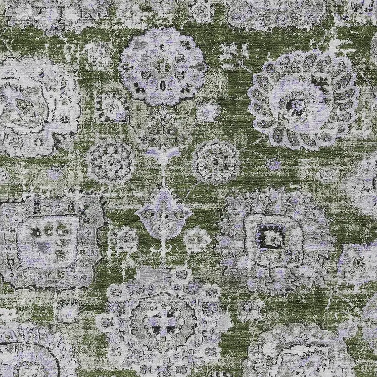 3' X 5' Olive Green And Gray Floral Washable Indoor Outdoor Area Rug