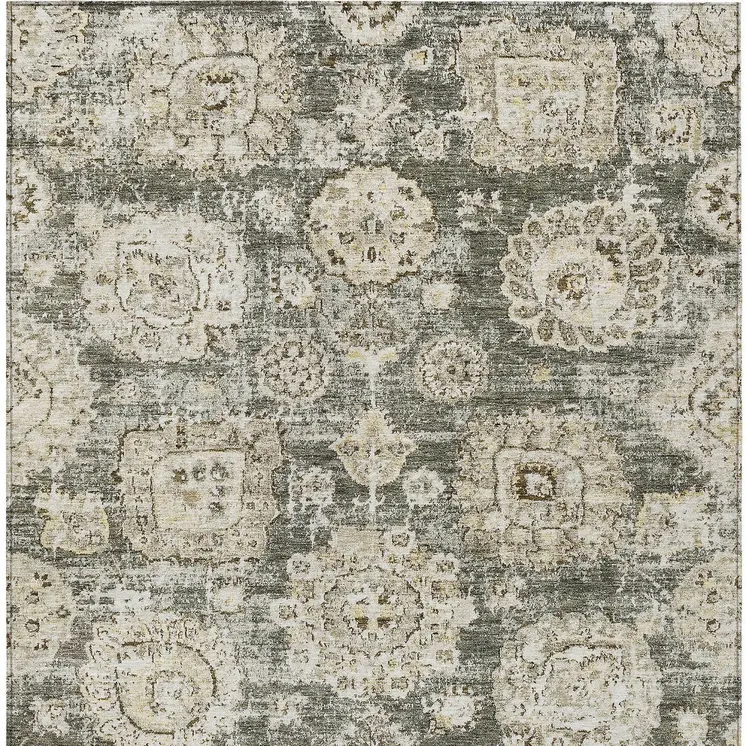 3' X 5' Taupe Beige And Gray Floral Washable Indoor Outdoor Area Rug