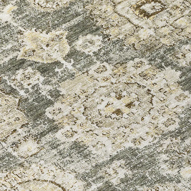8' Taupe Beige And Gray Round Floral Washable Indoor Outdoor Area Rug
