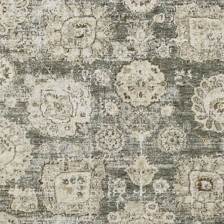 10' X 14' Taupe Beige And Gray Floral Washable Indoor Outdoor Area Rug