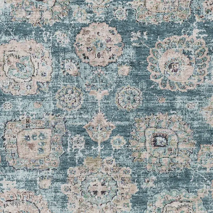 8' X 10' Teal Blue And Sky Blue Floral Washable Indoor Outdoor Area Rug