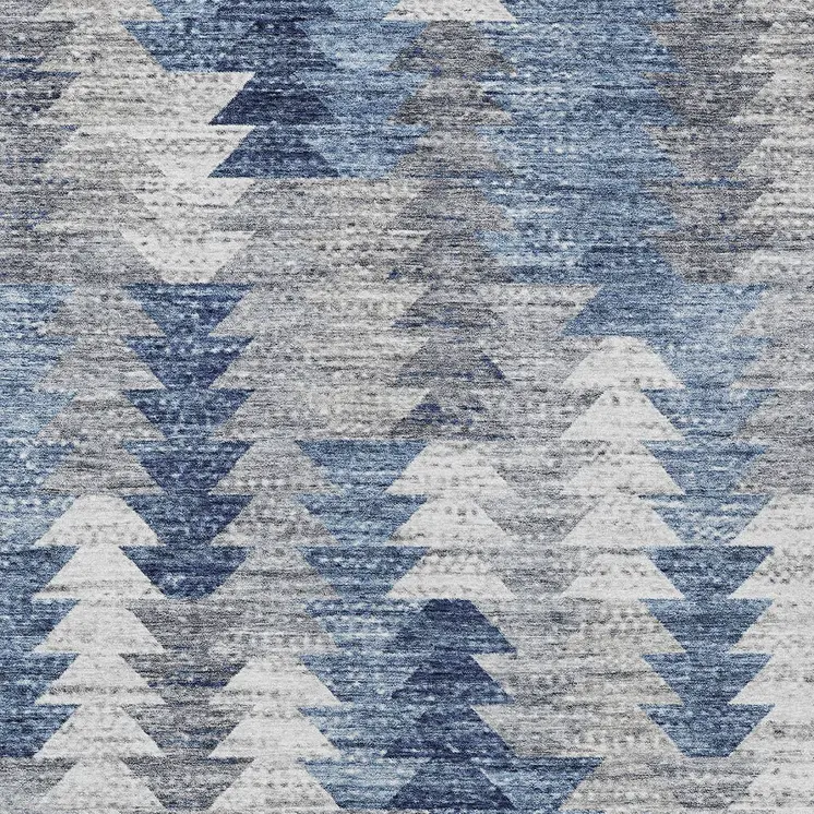 3' X 5' Navy Blue And Sky Blue Geometric Washable Indoor Outdoor Area Rug