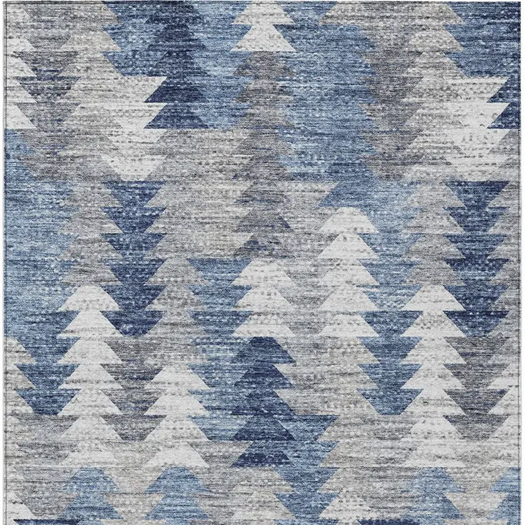 3' X 5' Navy Blue And Sky Blue Geometric Washable Indoor Outdoor Area Rug