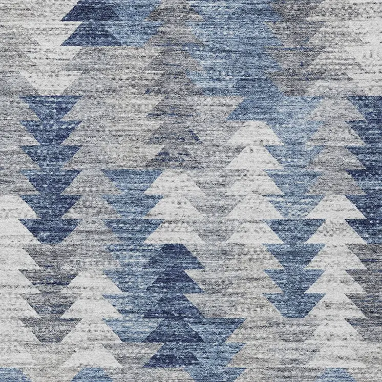 5' X 8' Navy Blue And Sky Blue Geometric Washable Indoor Outdoor Area Rug