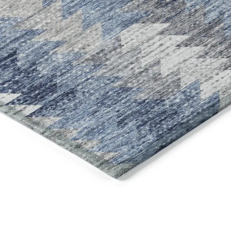 8' X 10' Navy Blue And Sky Blue Geometric Washable Indoor Outdoor Area Rug