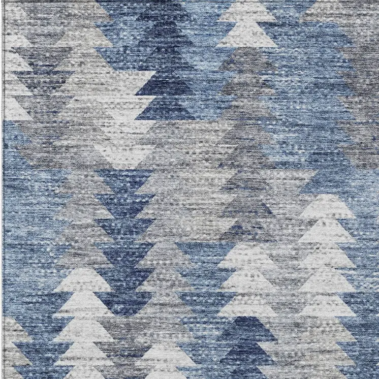 9' X 12' Navy Blue And Sky Blue Geometric Washable Indoor Outdoor Area Rug
