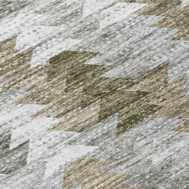 8' Brown Beige And Gray Round Geometric Washable Indoor Outdoor Area Rug