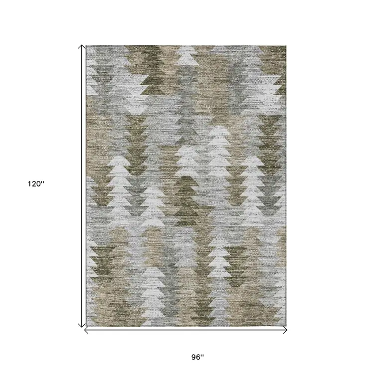 8' X 10' Brown Beige And Gray Geometric Washable Indoor Outdoor Area Rug
