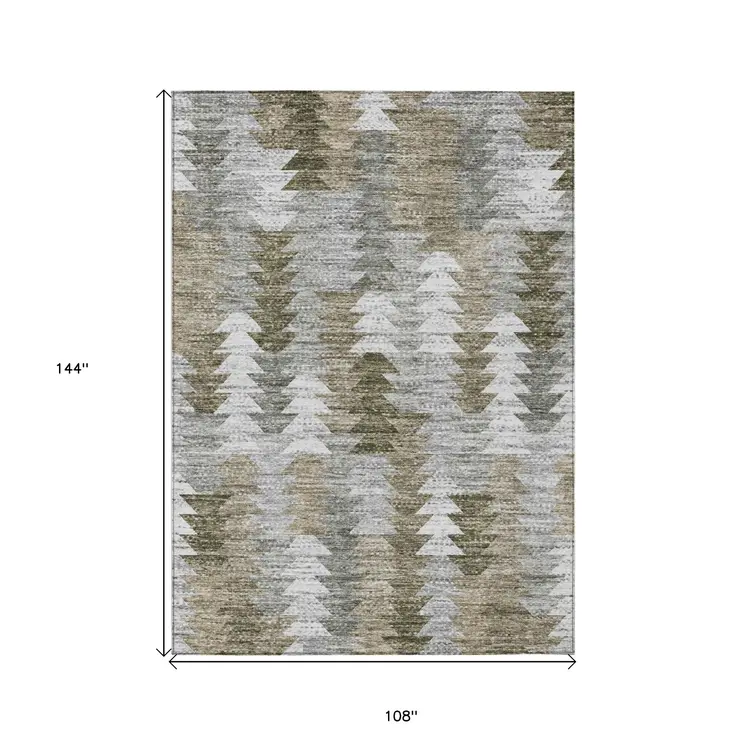 9' X 12' Brown Beige And Gray Geometric Washable Indoor Outdoor Area Rug