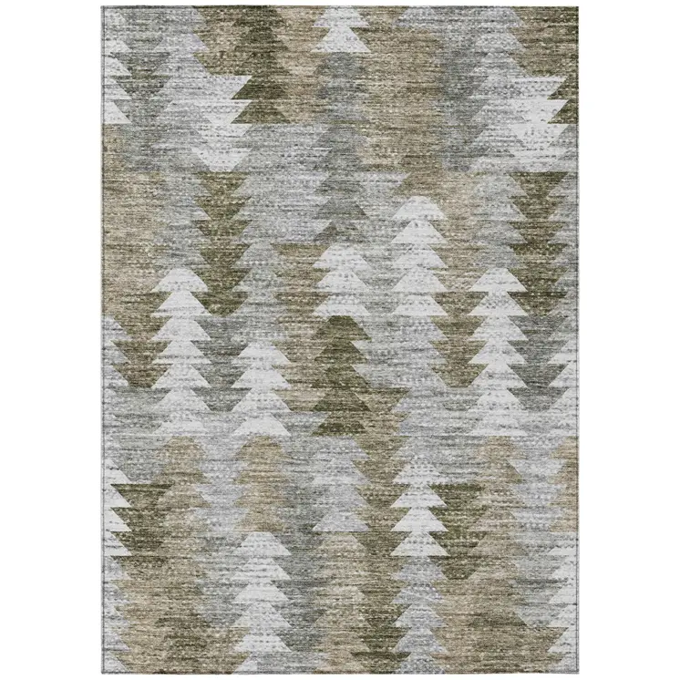 9' X 12' Brown Beige And Gray Geometric Washable Indoor Outdoor Area Rug