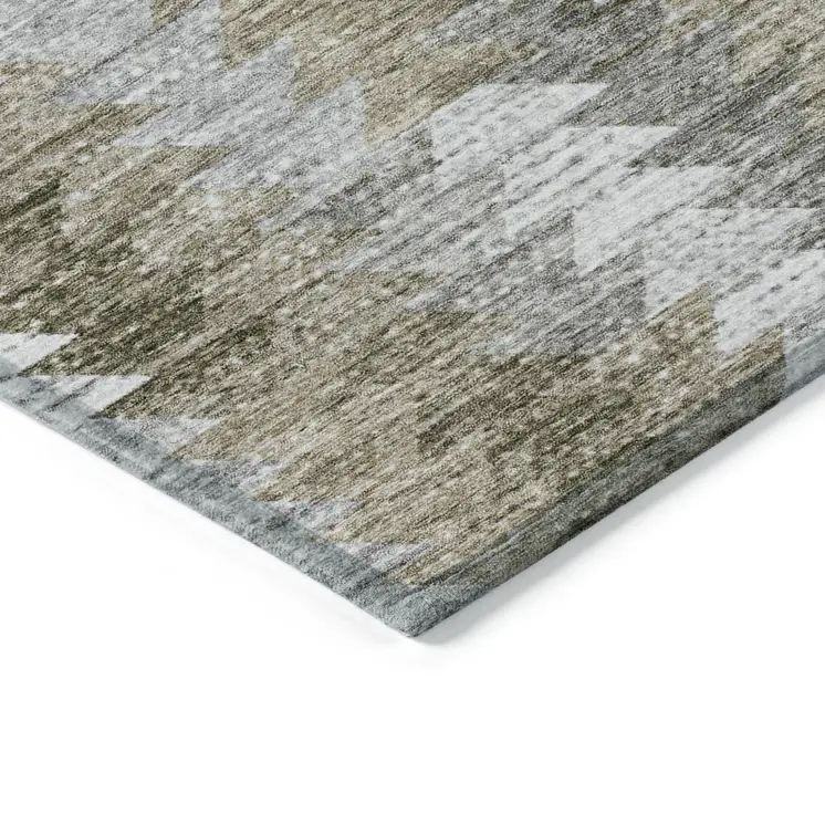 9' X 12' Brown Beige And Gray Geometric Washable Indoor Outdoor Area Rug