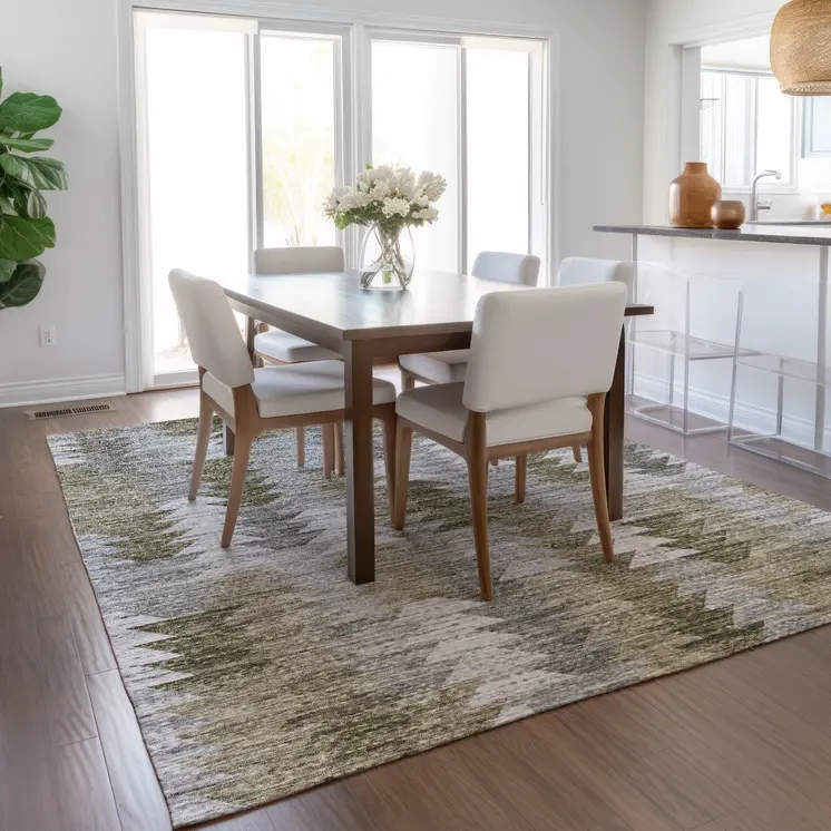9' X 12' Brown Beige And Gray Geometric Washable Indoor Outdoor Area Rug