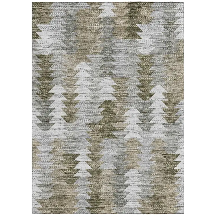 9' X 12' Brown Beige And Gray Geometric Washable Indoor Outdoor Area Rug