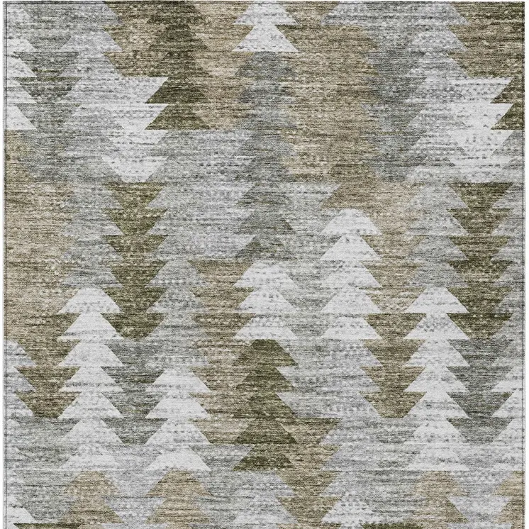 10' X 14' Brown Beige And Gray Geometric Washable Indoor Outdoor Area Rug