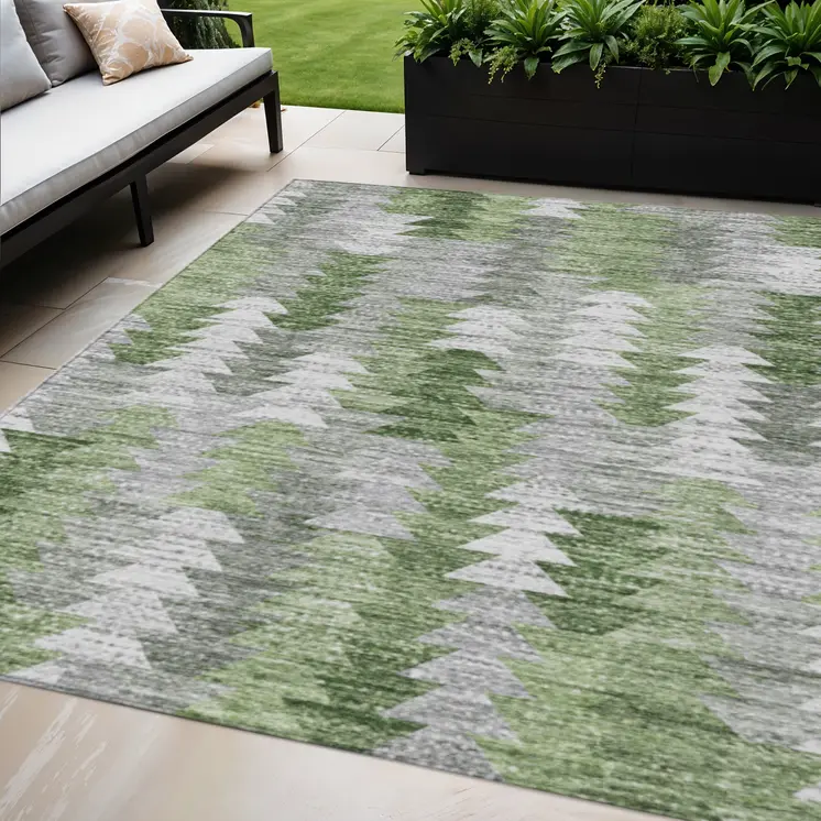 5' X 8' Green And Fern Green Geometric Washable Indoor Outdoor Area Rug