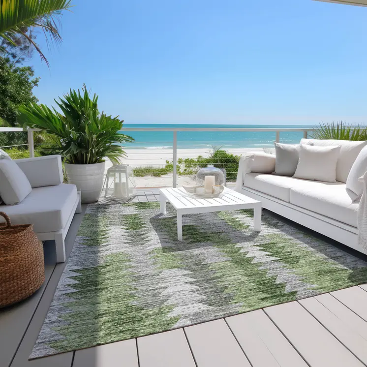 5' X 8' Green And Fern Green Geometric Washable Indoor Outdoor Area Rug