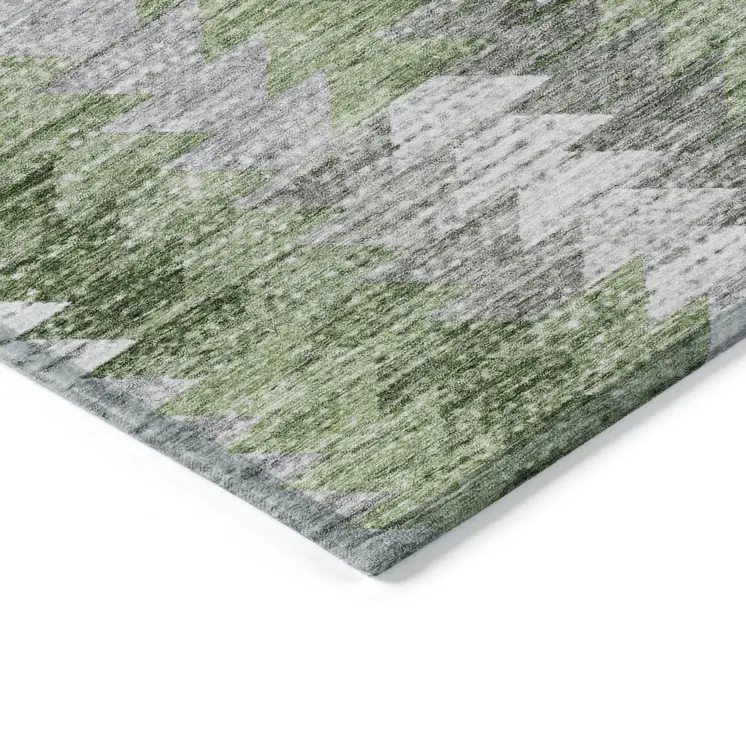 5' X 8' Green And Fern Green Geometric Washable Indoor Outdoor Area Rug
