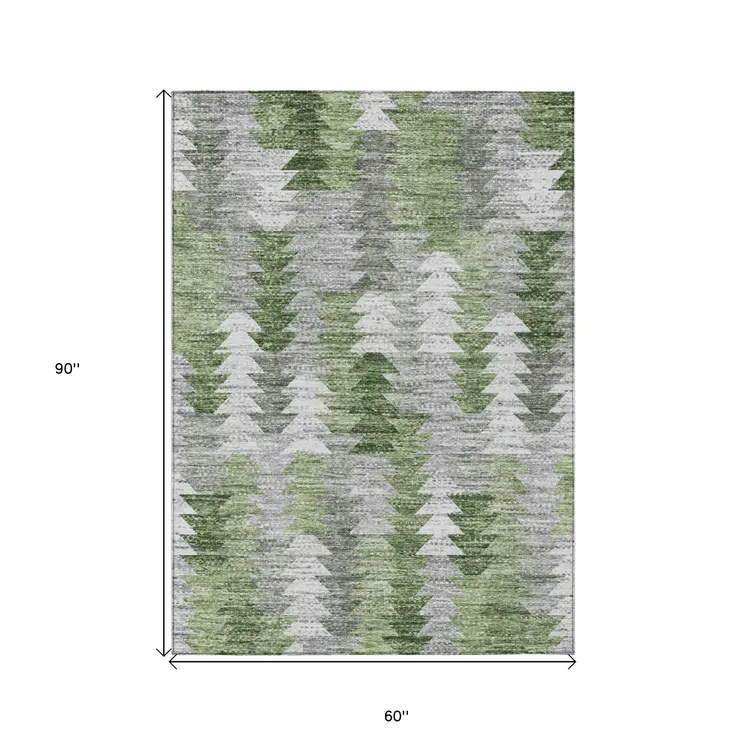 5' X 8' Green And Fern Green Geometric Washable Indoor Outdoor Area Rug