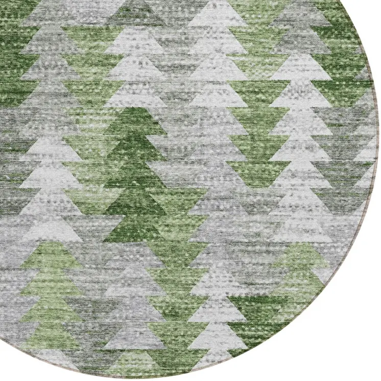 8' Green And Fern Green Round Geometric Washable Indoor Outdoor Area Rug