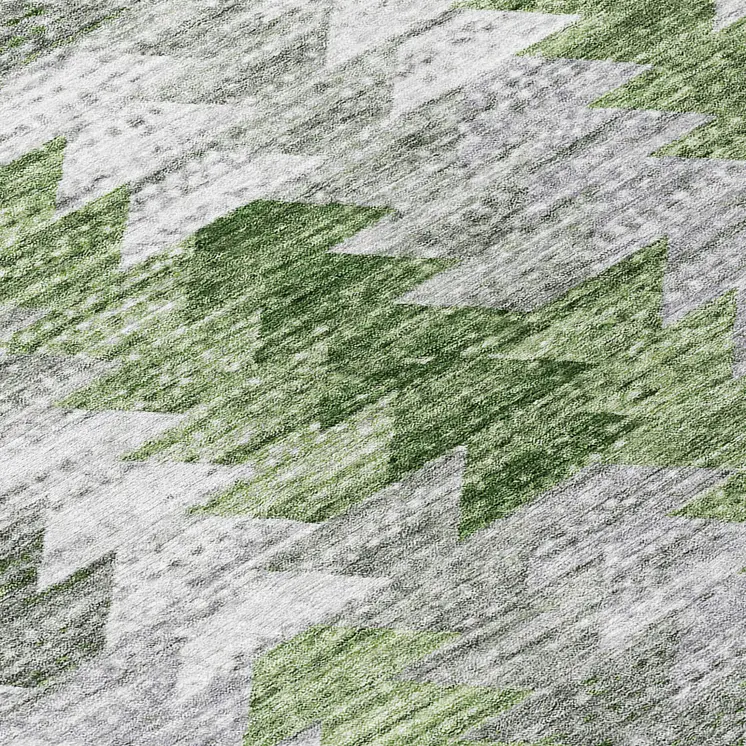 8' Green And Fern Green Round Geometric Washable Indoor Outdoor Area Rug