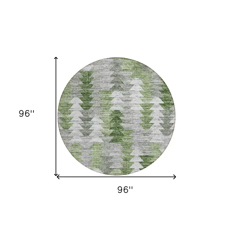8' Green And Fern Green Round Geometric Washable Indoor Outdoor Area Rug
