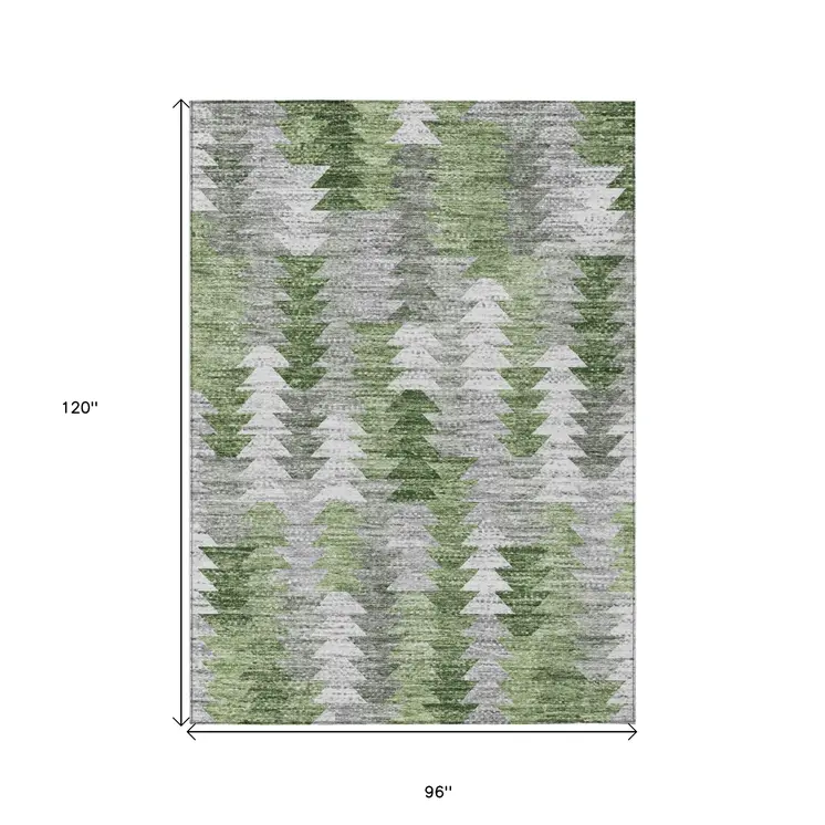 8' X 10' Green And Fern Green Geometric Washable Indoor Outdoor Area Rug