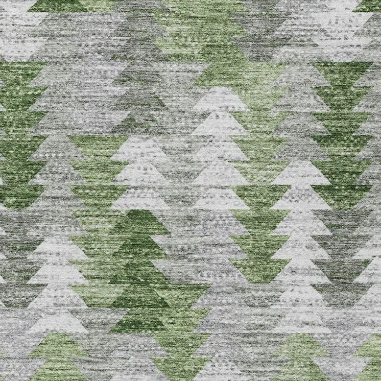 9' X 12' Green And Fern Green Geometric Washable Indoor Outdoor Area Rug