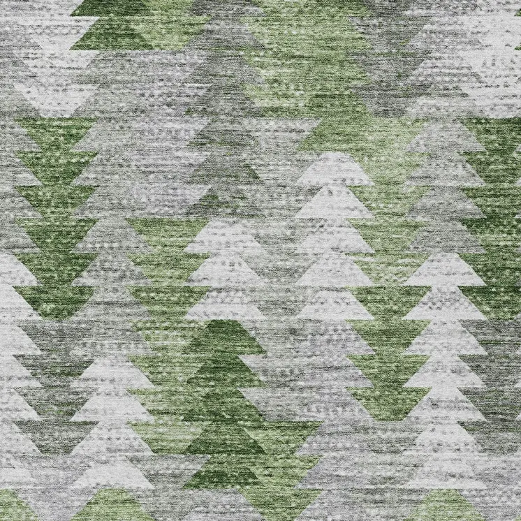 10' X 14' Green And Fern Green Geometric Washable Indoor Outdoor Area Rug