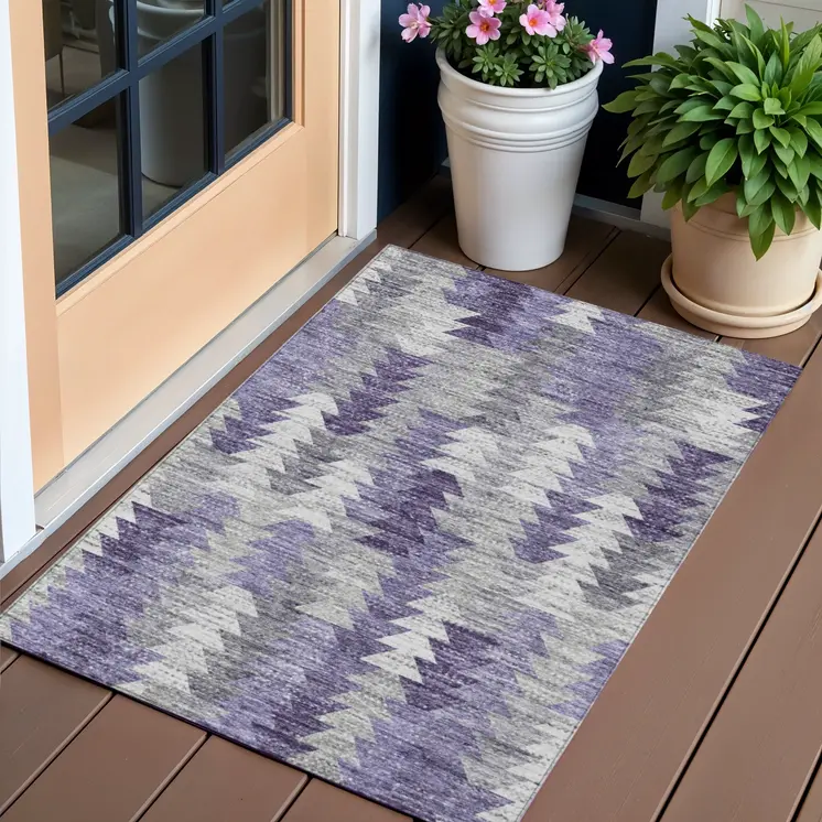 3' X 5' Purple Lavender And Gray Geometric Washable Indoor Outdoor Area Rug
