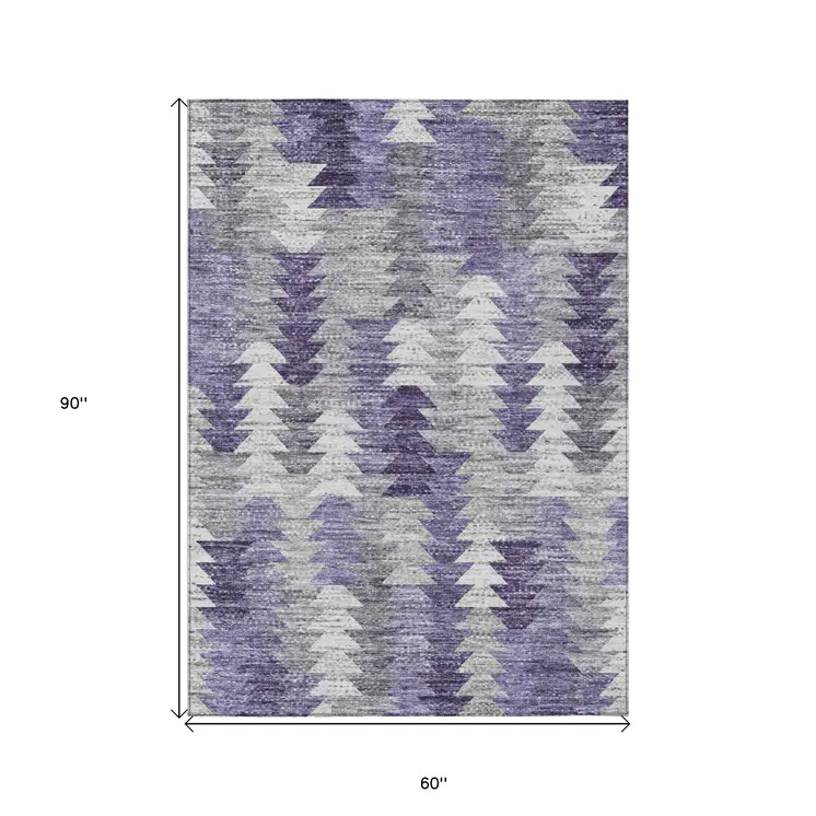 5' X 8' Purple Lavender And Gray Geometric Washable Indoor Outdoor Area Rug