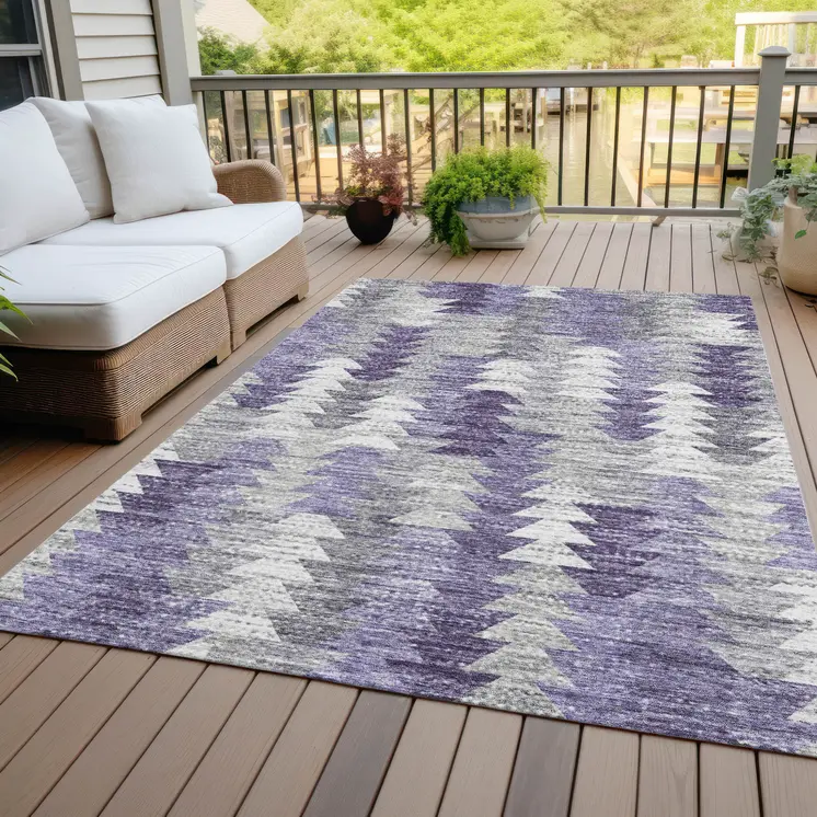 5' X 8' Purple Lavender And Gray Geometric Washable Indoor Outdoor Area Rug