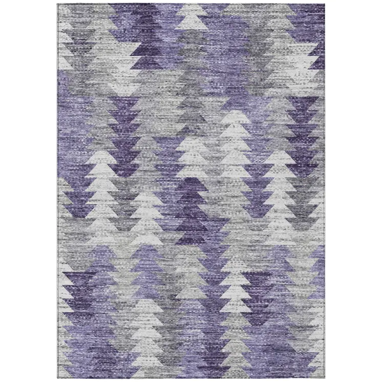 5' X 8' Purple Lavender And Gray Geometric Washable Indoor Outdoor Area Rug