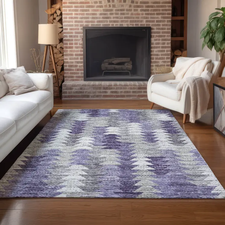 5' X 8' Purple Lavender And Gray Geometric Washable Indoor Outdoor Area Rug