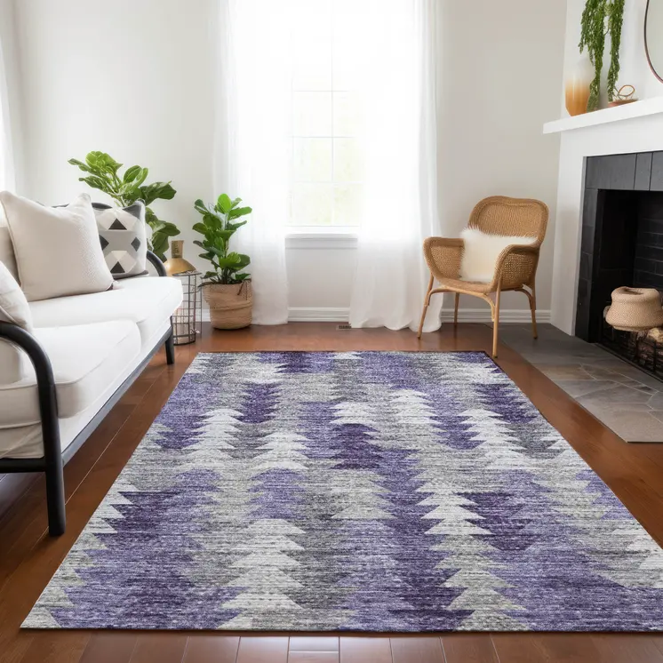 5' X 8' Purple Lavender And Gray Geometric Washable Indoor Outdoor Area Rug