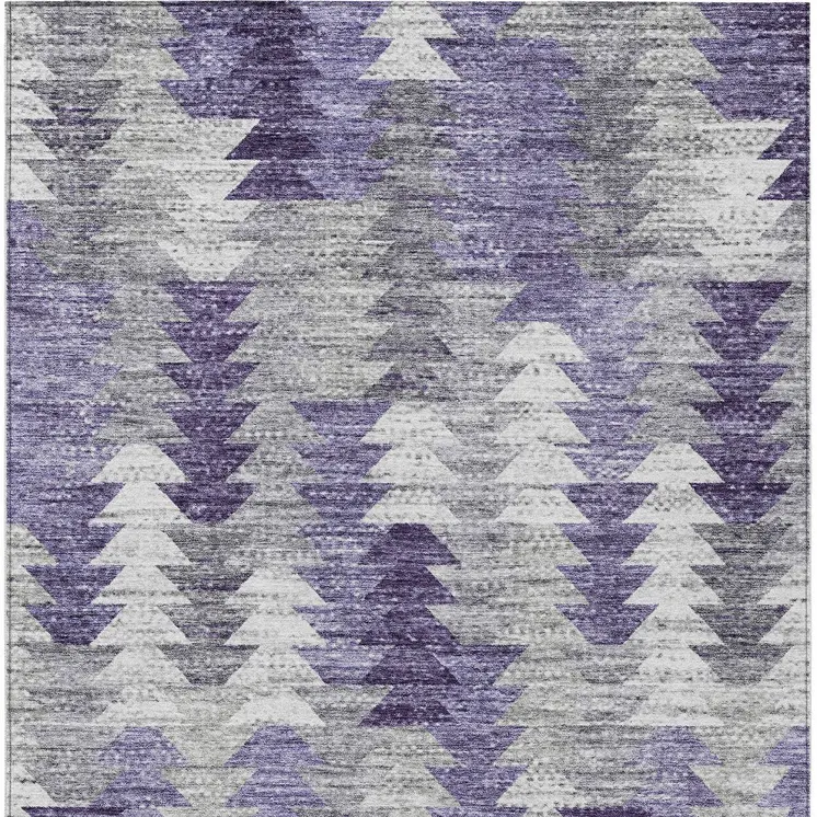 5' X 8' Purple Lavender And Gray Geometric Washable Indoor Outdoor Area Rug