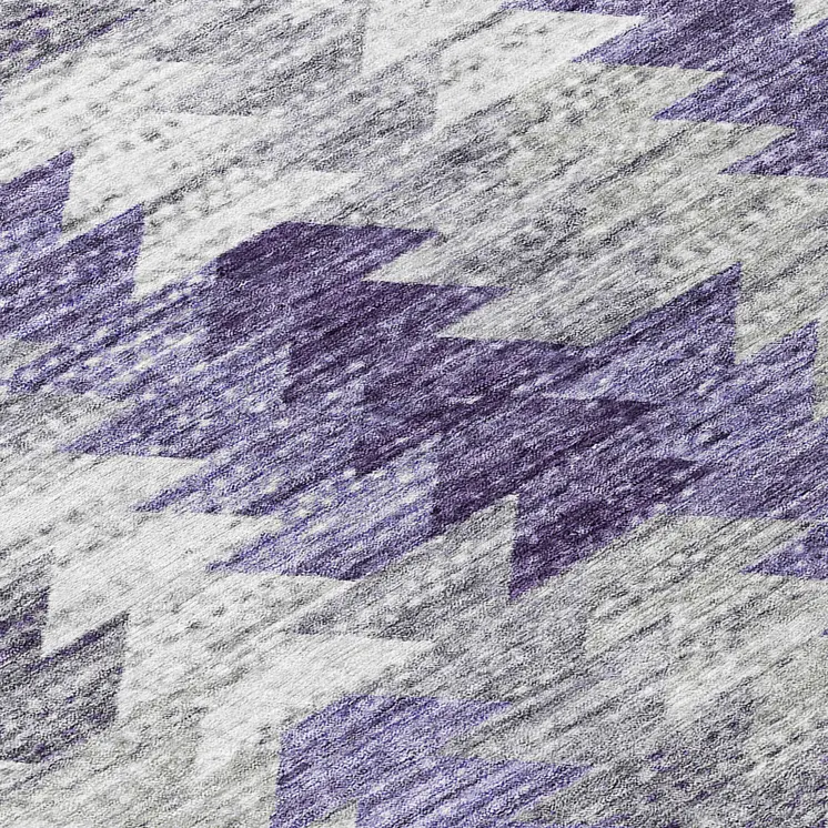 8' Purple Lavender And Gray Round Geometric Washable Indoor Outdoor Area Rug