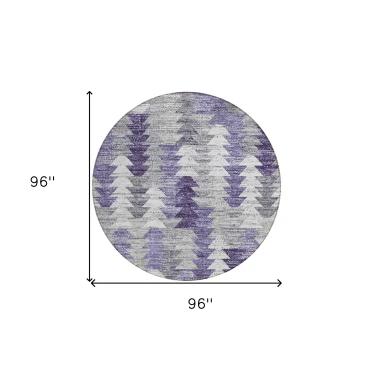 8' Purple Lavender And Gray Round Geometric Washable Indoor Outdoor Area Rug