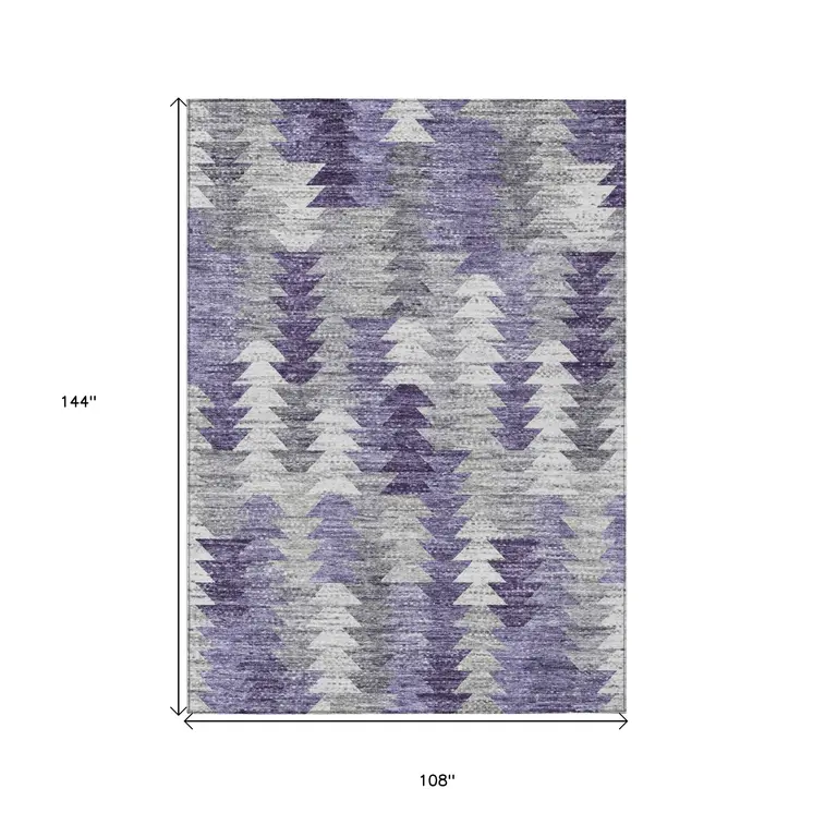 9' X 12' Purple Lavender And Gray Geometric Washable Indoor Outdoor Area Rug