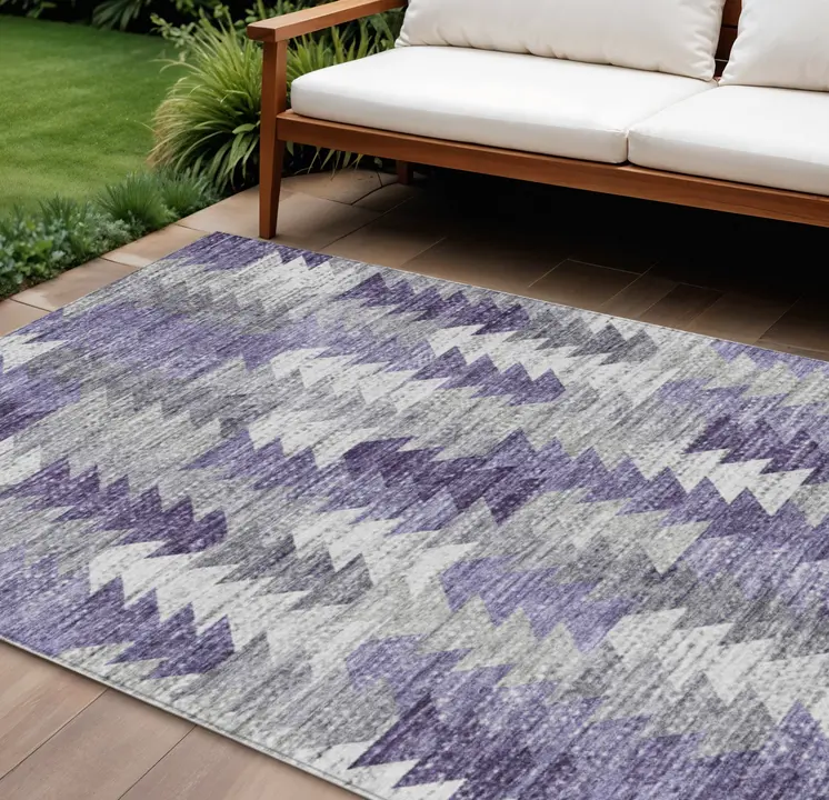 9' X 12' Purple Lavender And Gray Geometric Washable Indoor Outdoor Area Rug