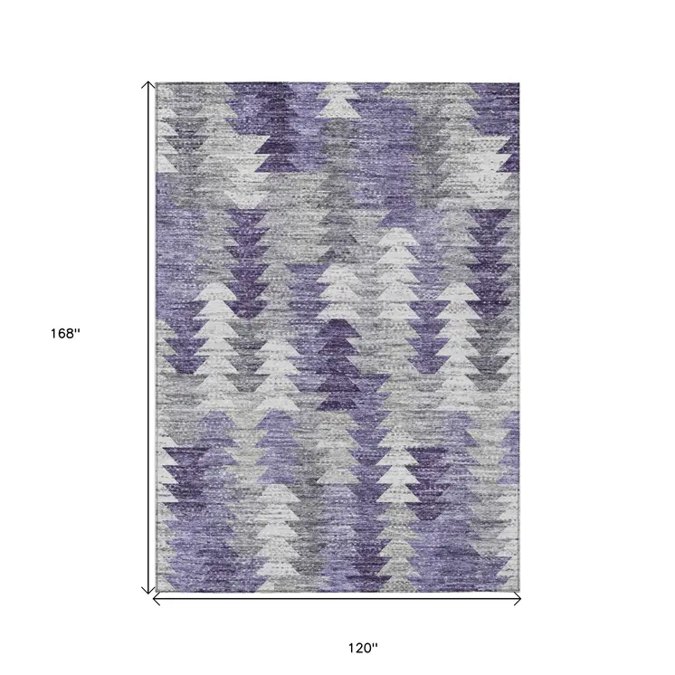 10' X 14' Purple Lavender And Gray Geometric Washable Indoor Outdoor Area Rug