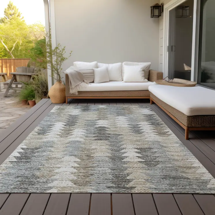 5' X 8' Taupe Beige And Tan Geometric Washable Indoor Outdoor Area Rug