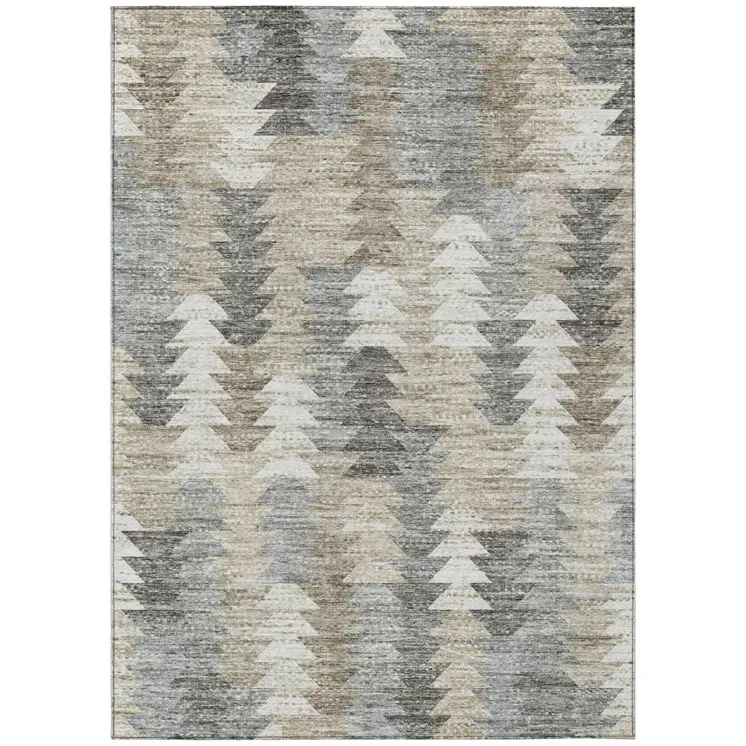 5' X 8' Taupe Beige And Tan Geometric Washable Indoor Outdoor Area Rug