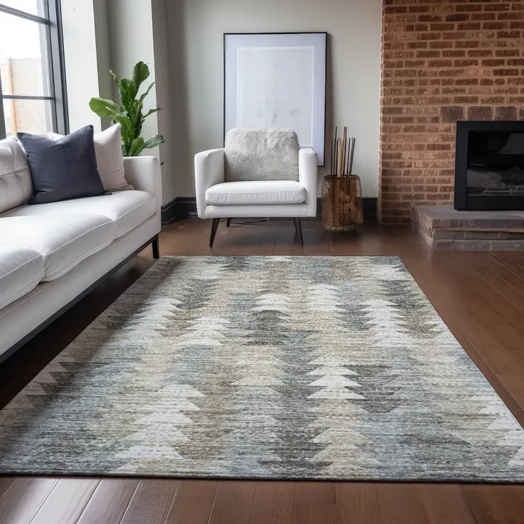 5' X 8' Taupe Beige And Tan Geometric Washable Indoor Outdoor Area Rug