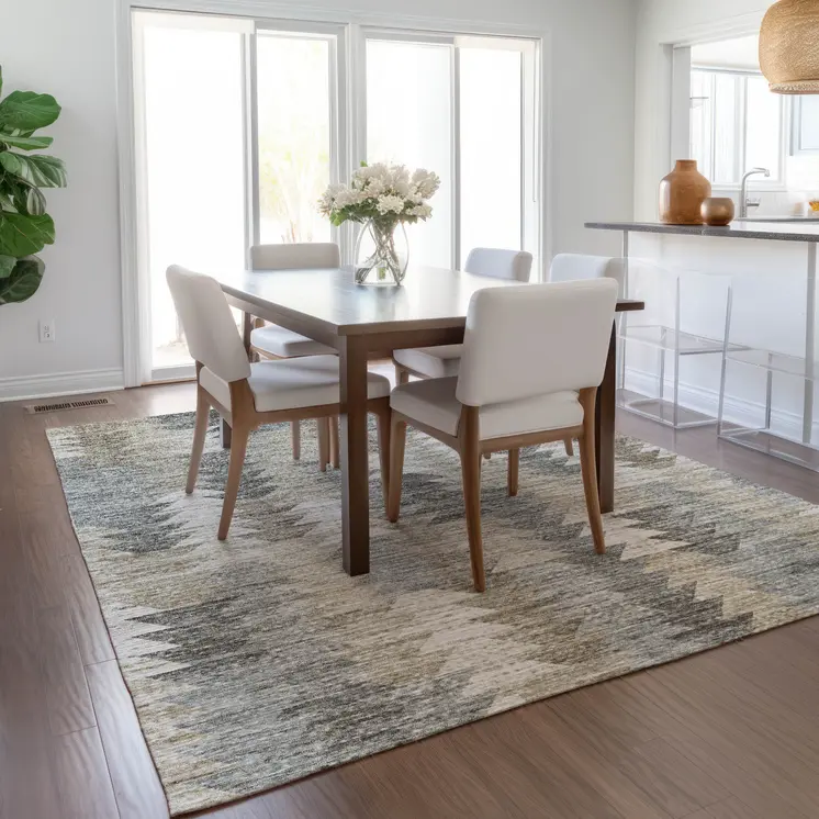 5' X 8' Taupe Beige And Tan Geometric Washable Indoor Outdoor Area Rug