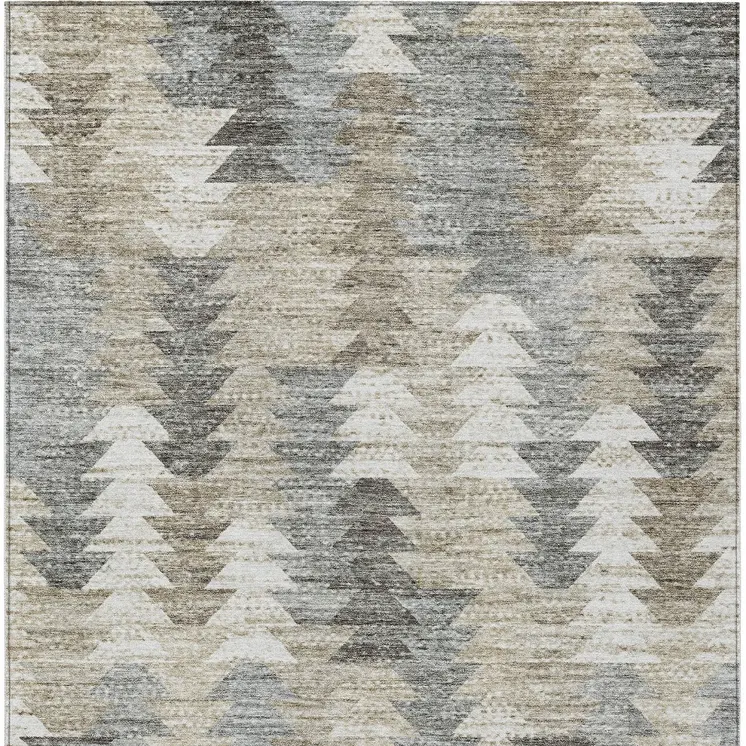5' X 8' Taupe Beige And Tan Geometric Washable Indoor Outdoor Area Rug