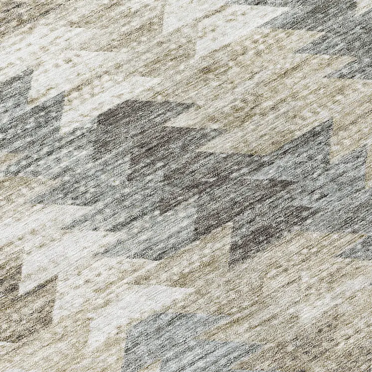 8' Taupe Beige And Tan Round Geometric Washable Indoor Outdoor Area Rug